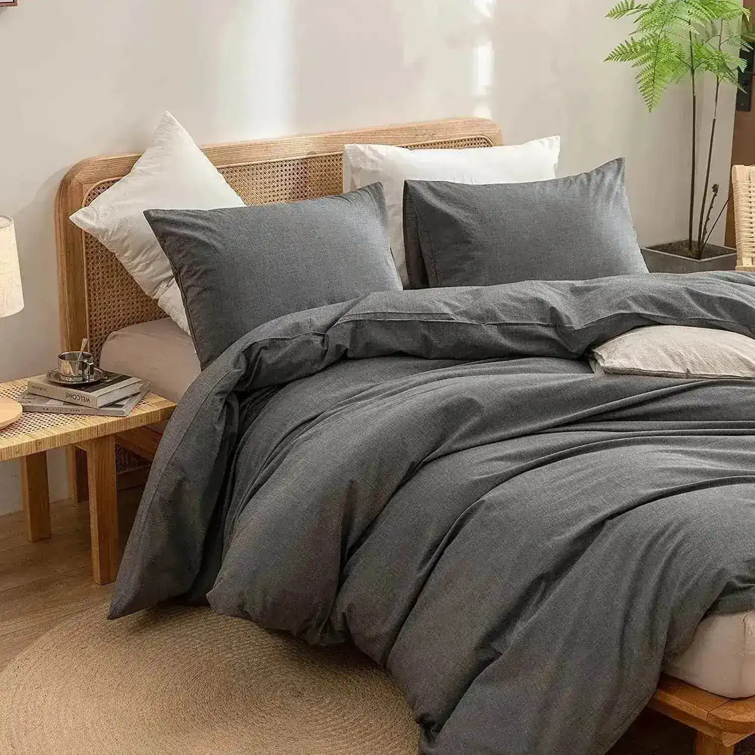100% Cotton Duvet Cover Set - Charcoal Gray - Image 4