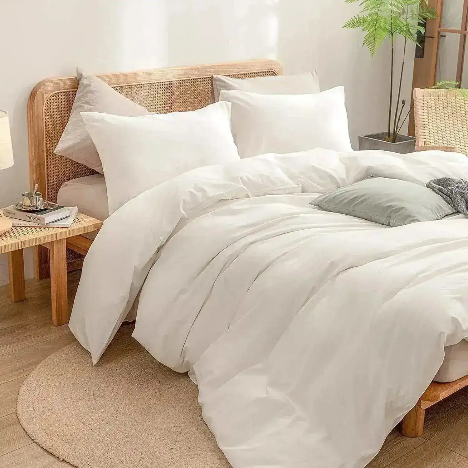 100% Cotton Duvet Cover Set - Ivory White - Image 4