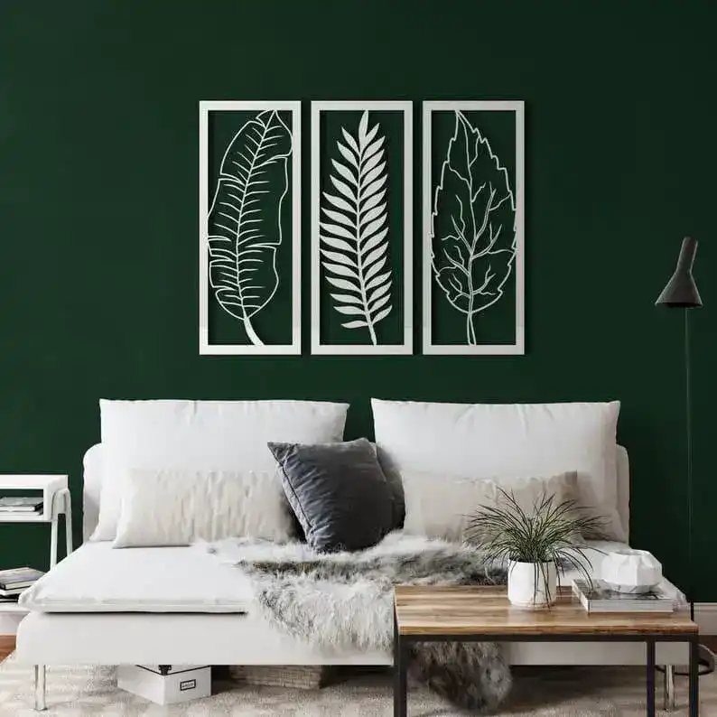 3 Panel Leaves Metal Wall Hanging - Image 2