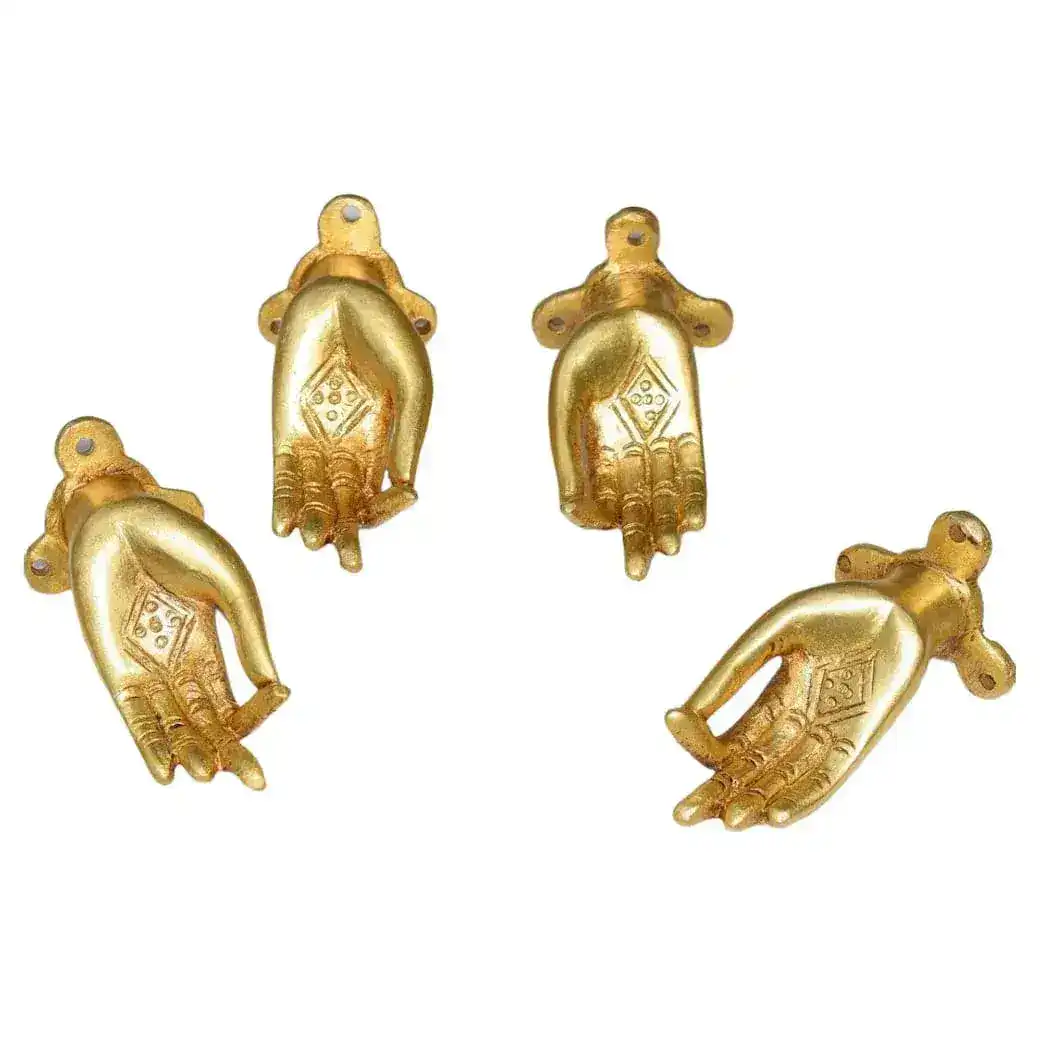 4 Large Brass Angel Hand Cabinet Pulls - Image 3