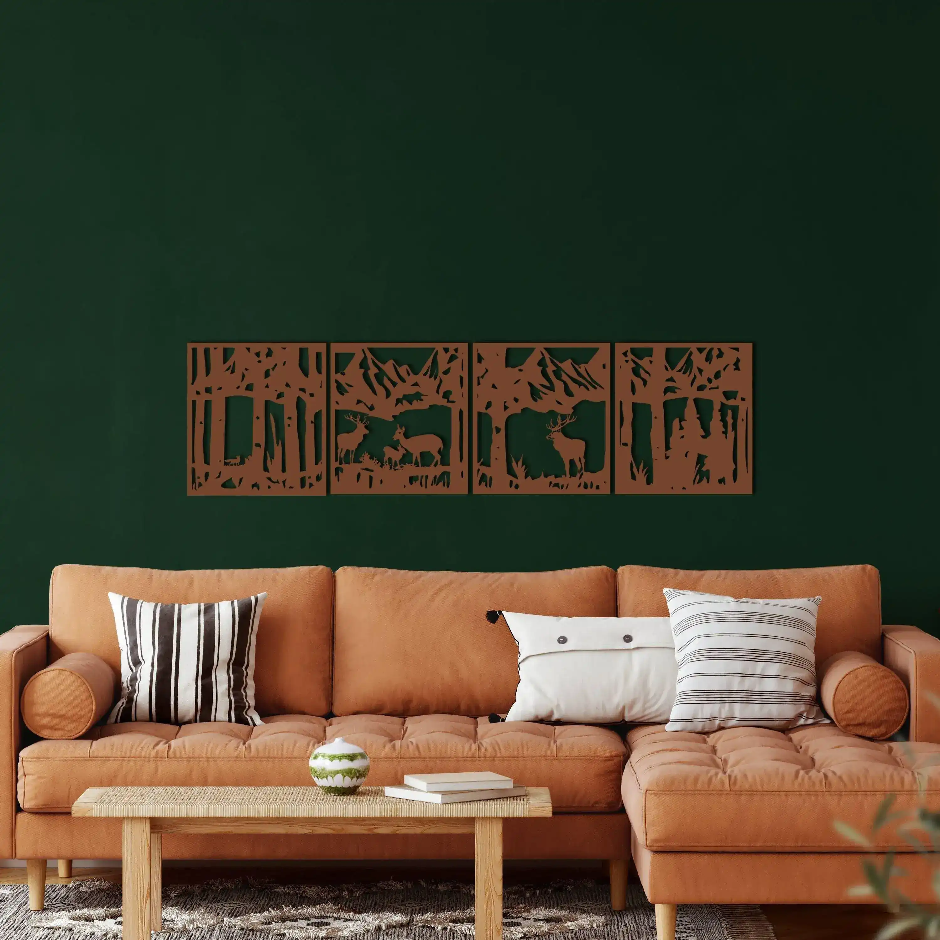 4 Panel Deer Family And Forest Metal Wall Art - Image 11
