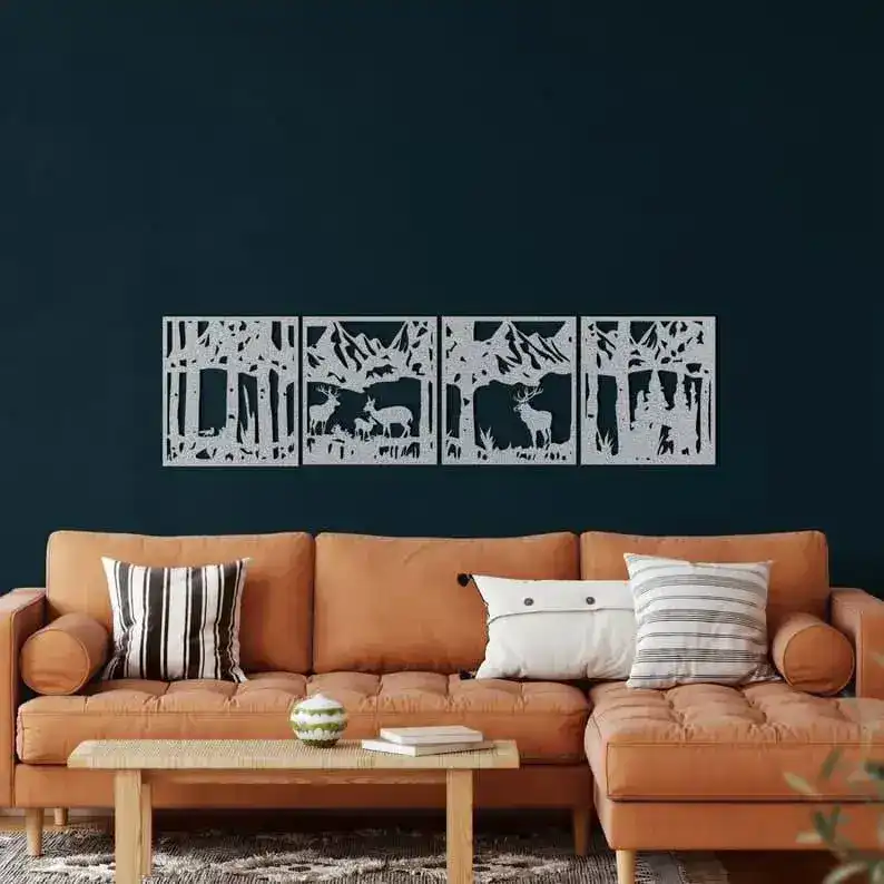 4 Panel Deer Family And Forest Metal Wall Art - Image 3