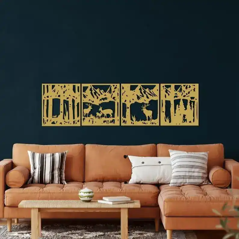 4 Panel Deer Family And Forest Metal Wall Art - Image 5