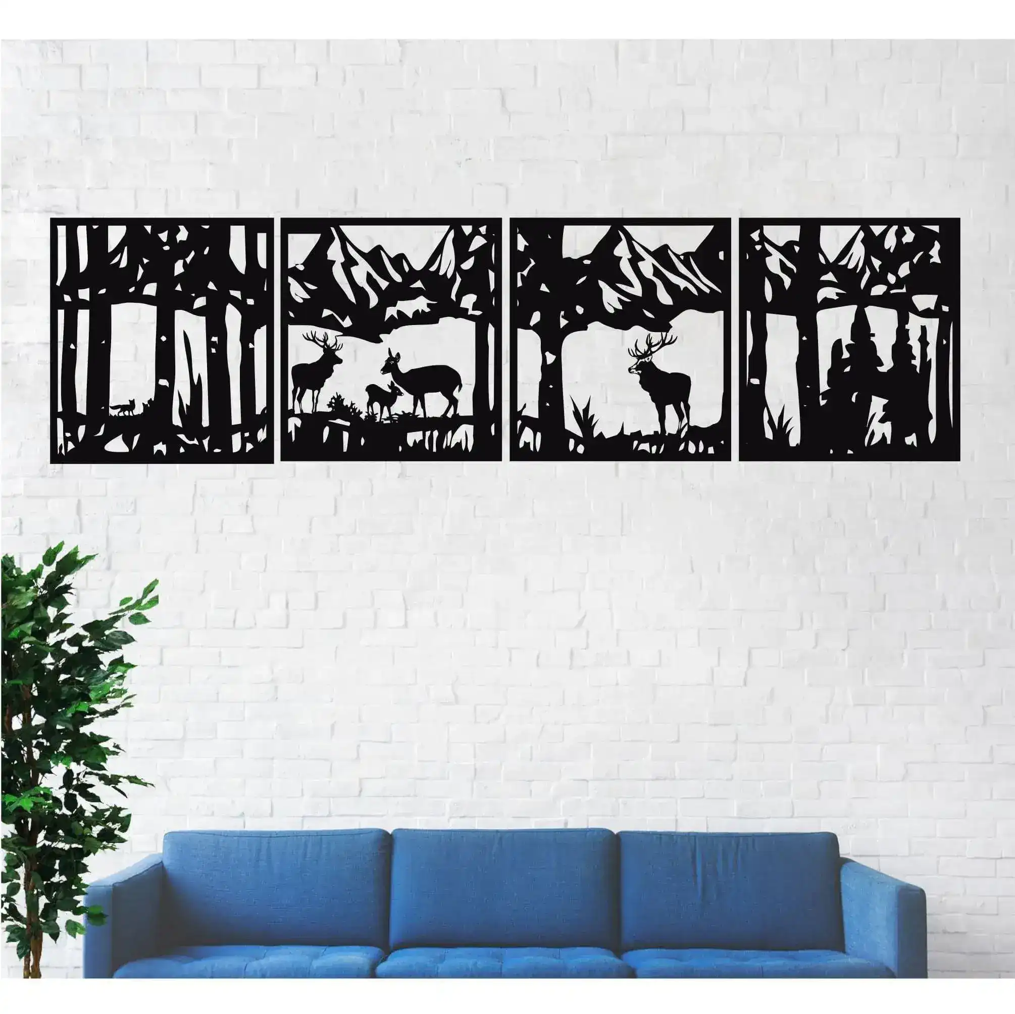 4 Panel Deer Family And Forest Metal Wall Art - Image 7