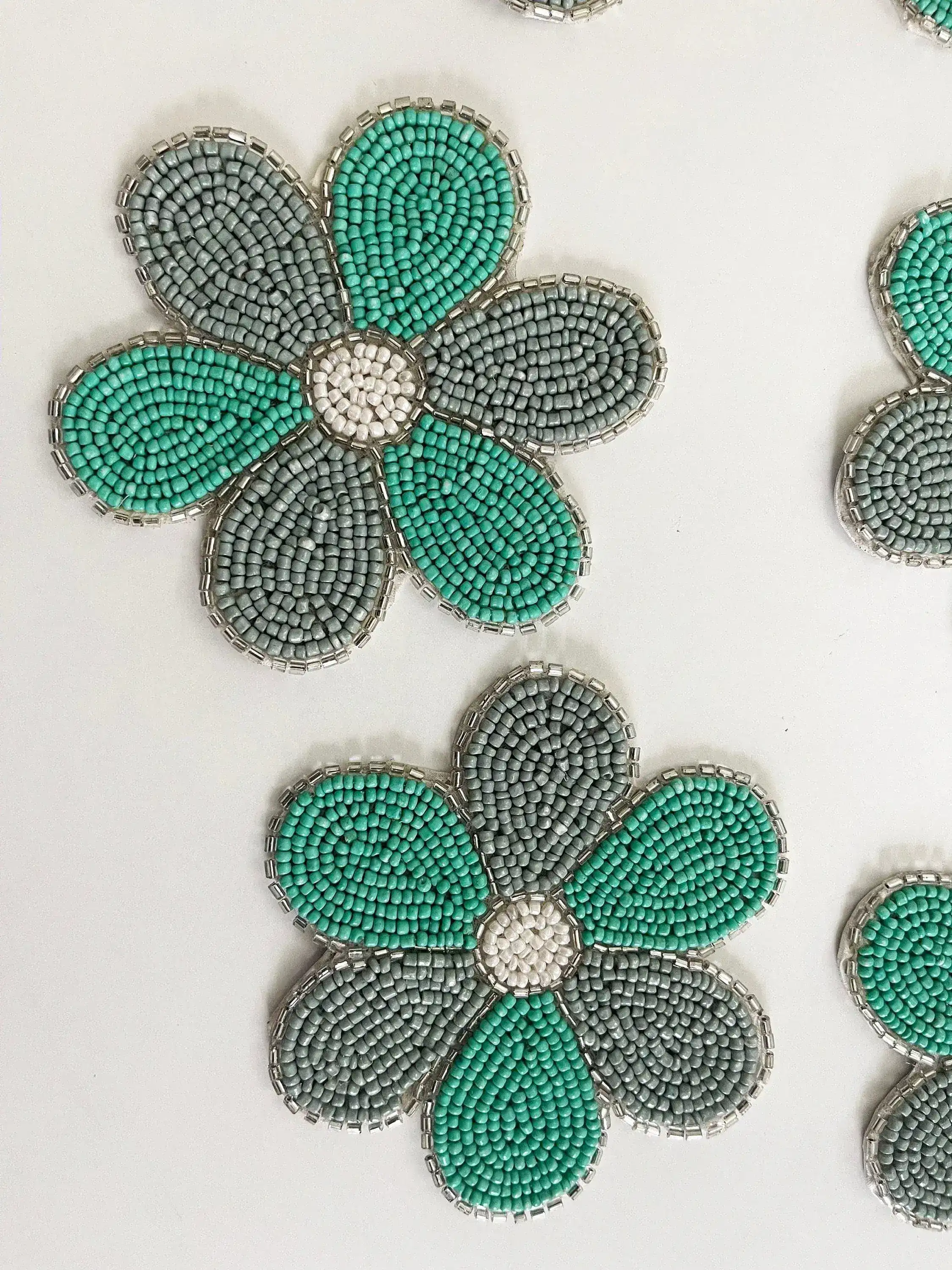 6 Petal Flower Shape Beaded Coaster Set of 6 - Turquoise - Image 3
