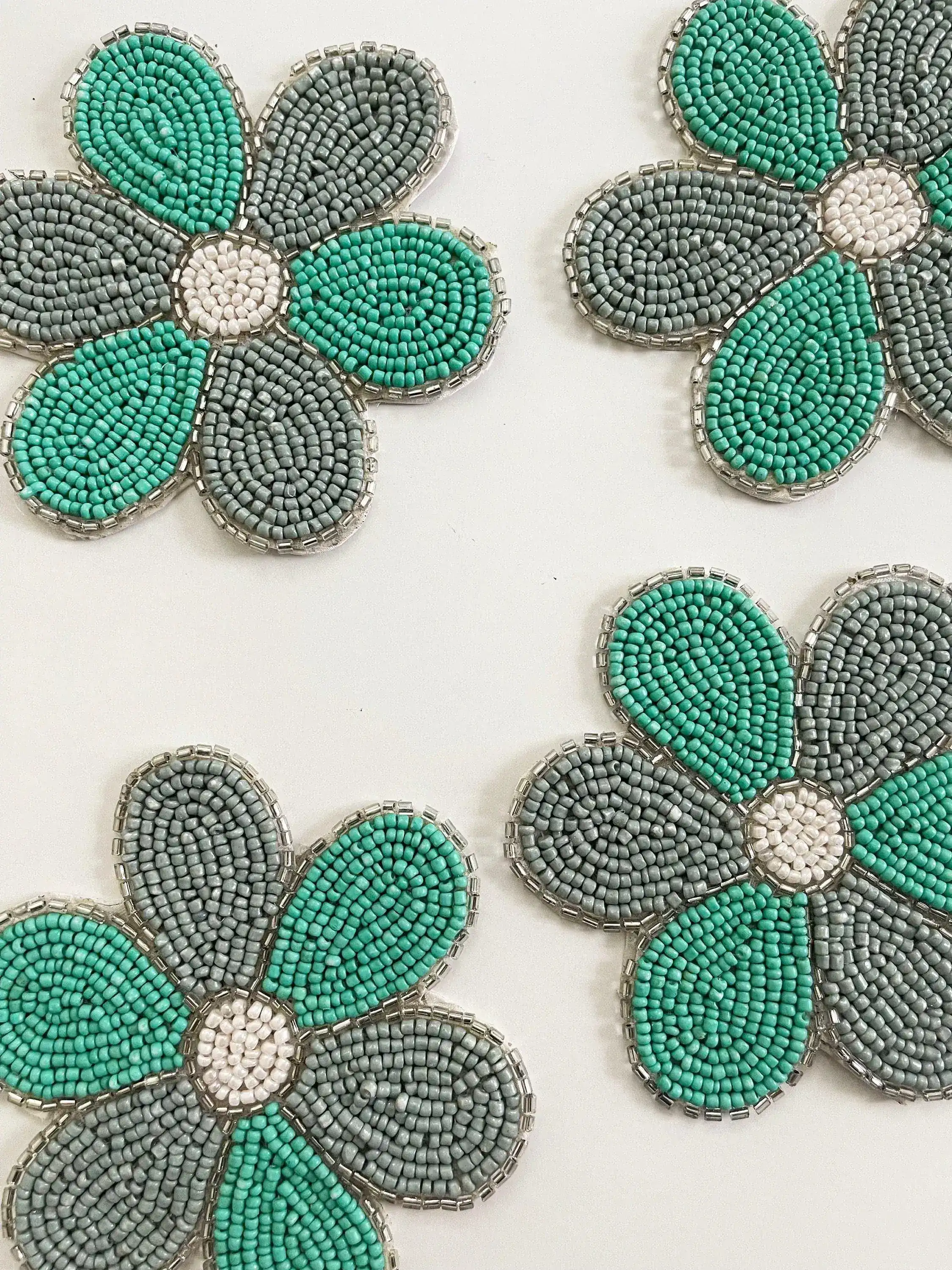6 Petal Flower Shape Beaded Coaster Set of 6 - Turquoise - Image 4