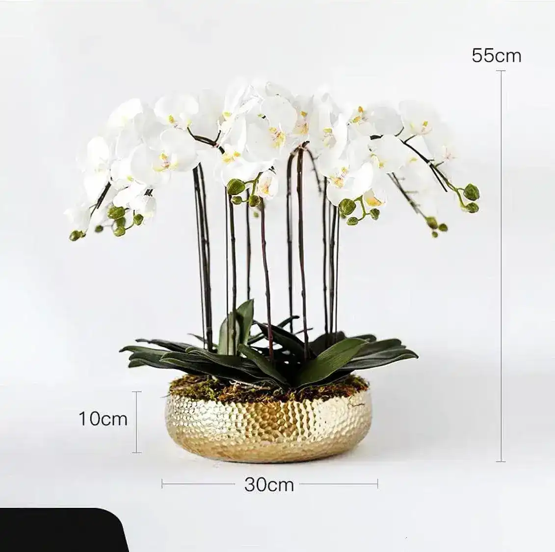 6 Stems White Phalaenopsis Arrangement in Golden Pot - Image 4