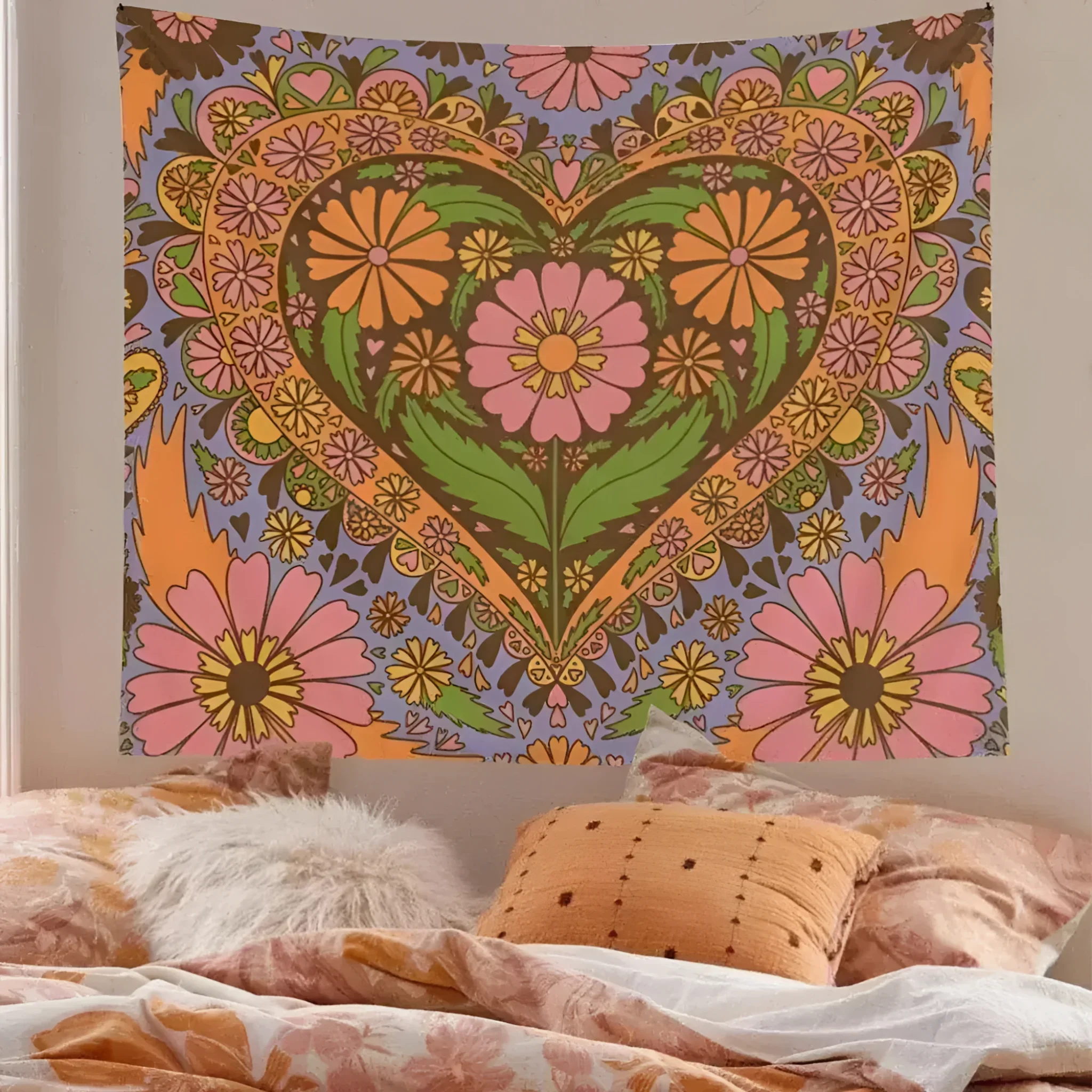 80S Retro Flower Wall Hanging Tapestry Wall Decor - Image 2