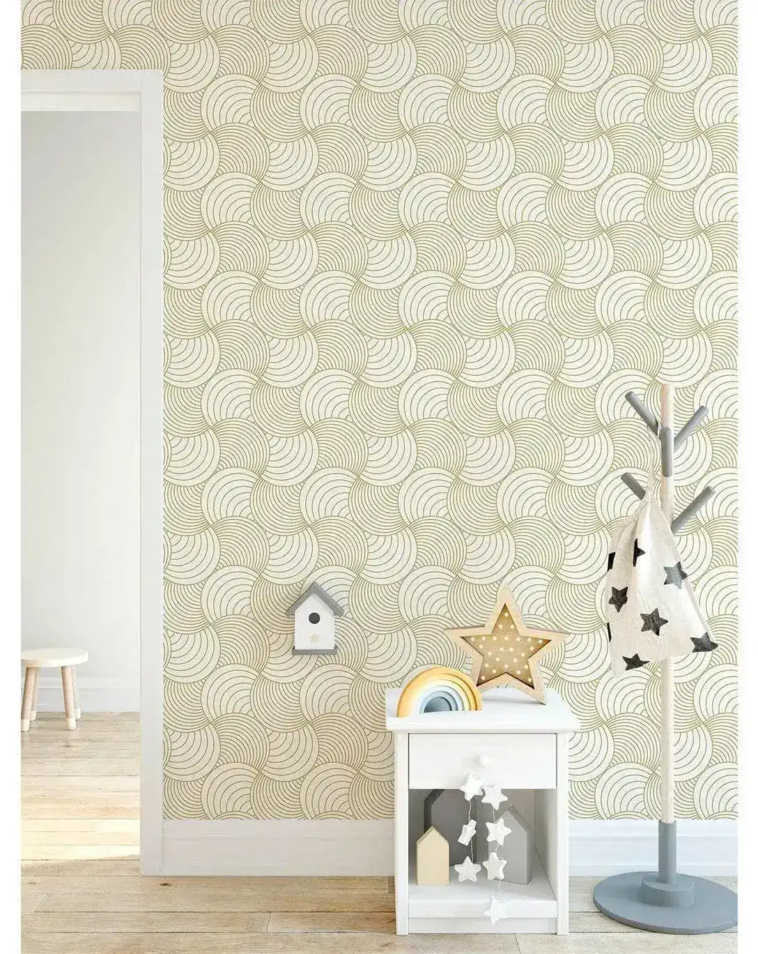 Abstract Beige Stripes Waves Removable Wallpaper - Image 4