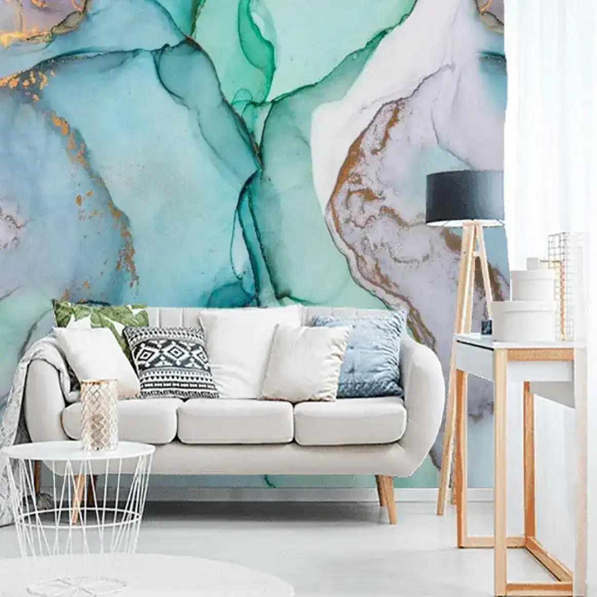 Abstract Blue and Teal Gold Marble Wallpaper - Image 5