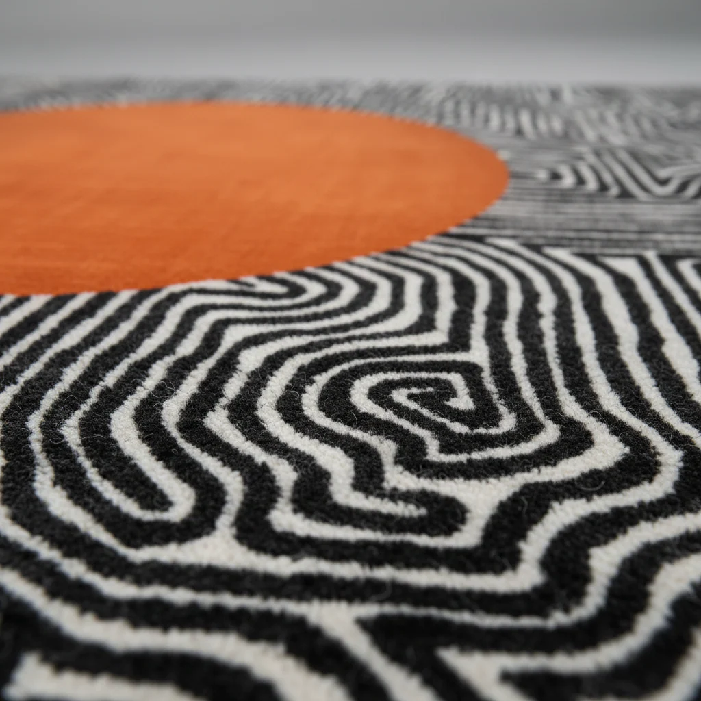 Abstract Maze Orange Sun Hand Tufted Wool Rug - Image 7