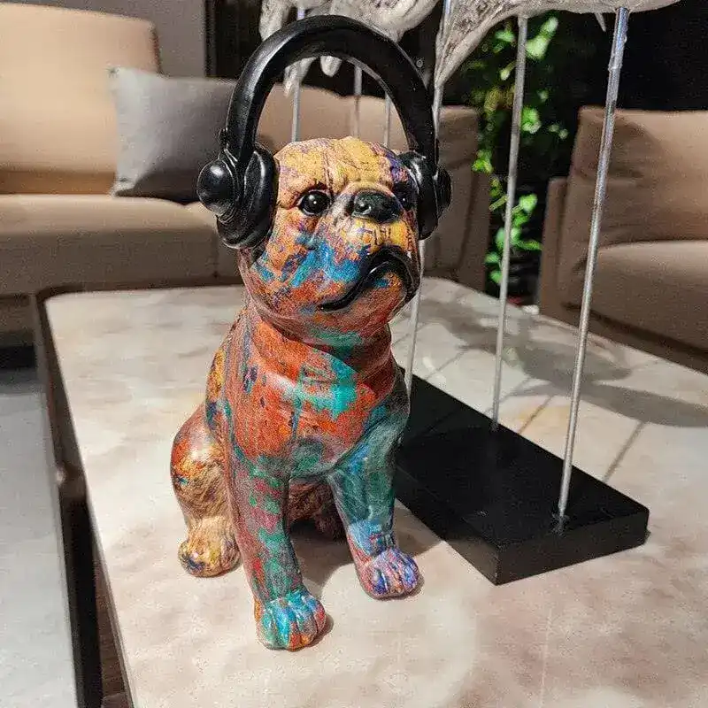 Abstract Painted Bulldog and Headphone Pop Sculpture - Image 4