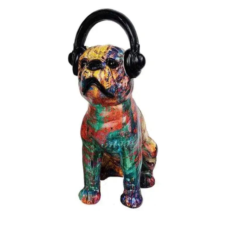 Abstract Painted Bulldog and Headphone Pop Sculpture - Image 5