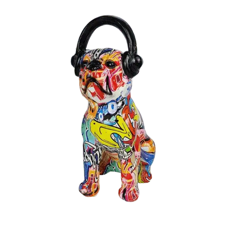 Abstract Painted Bulldog and Headphone Pop Sculpture - Image 7