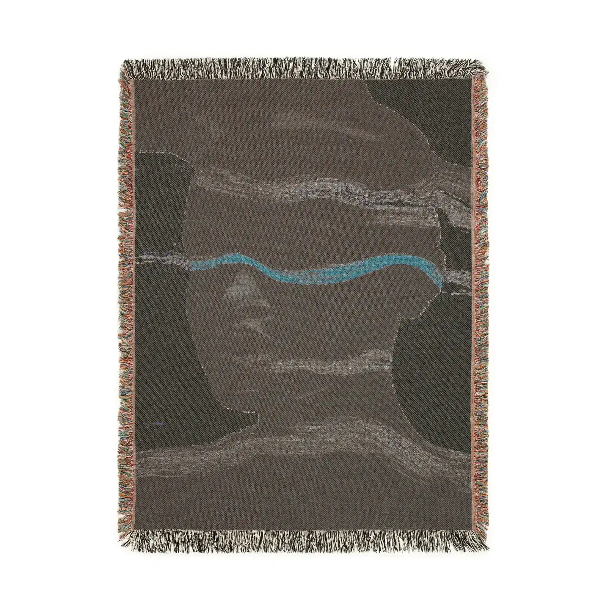 Abstract Woven Blanket with Black and White Waves - Image 6