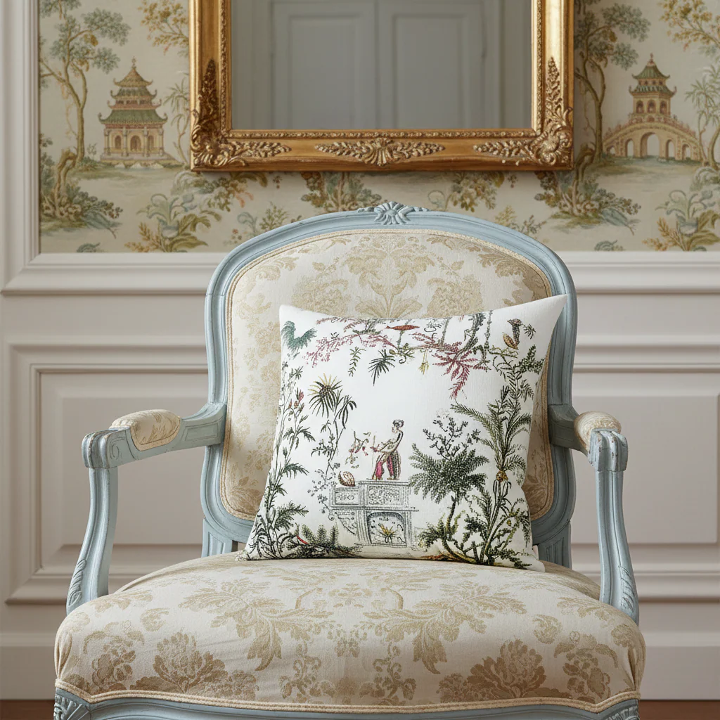 Antique Garden Tapestry Throw Pillow - Image 2