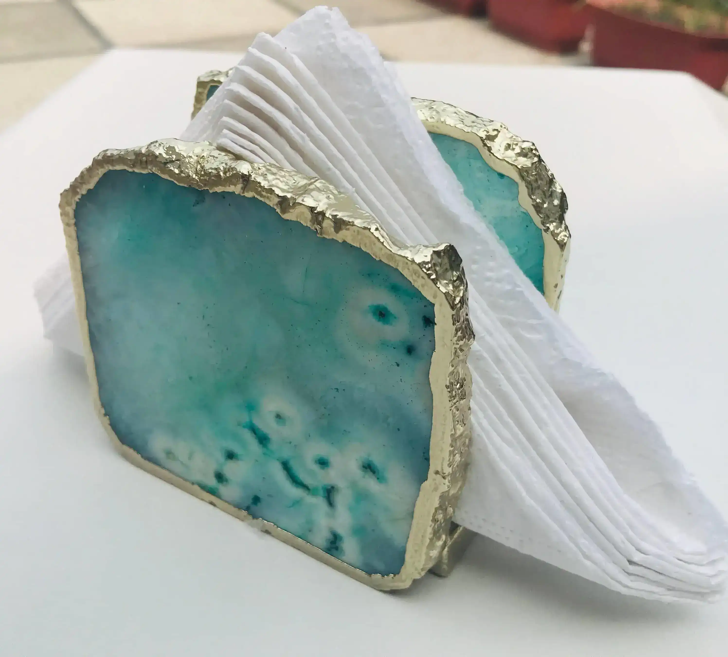 Aqua Agate Stone Napkin Holder - Image 5