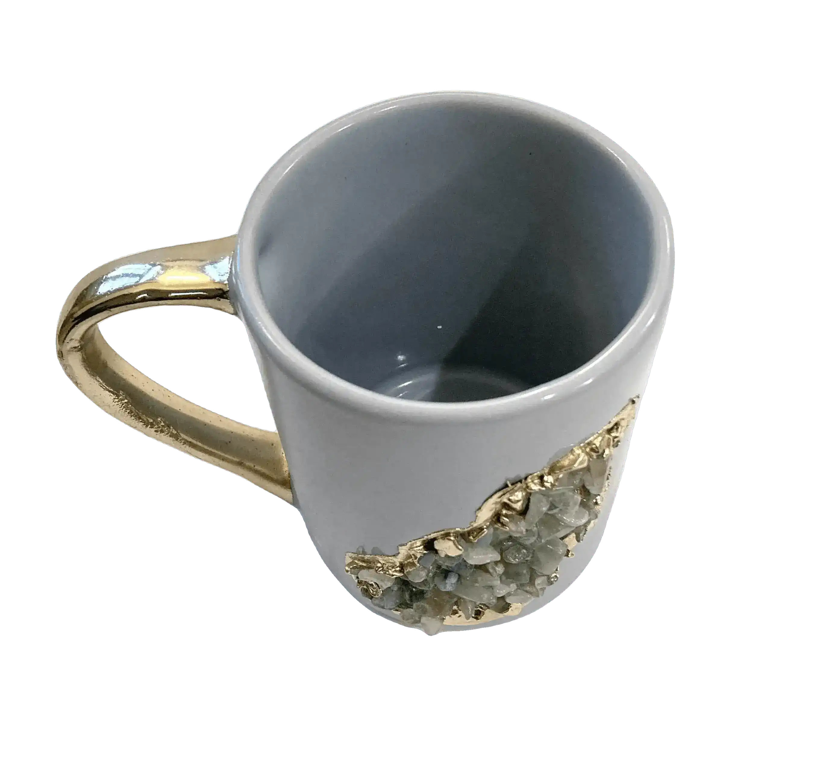 Aqua Quartz Marbled Gray Ceramic Coffee Mug with Gold Handle - Set of 2 - Image 2