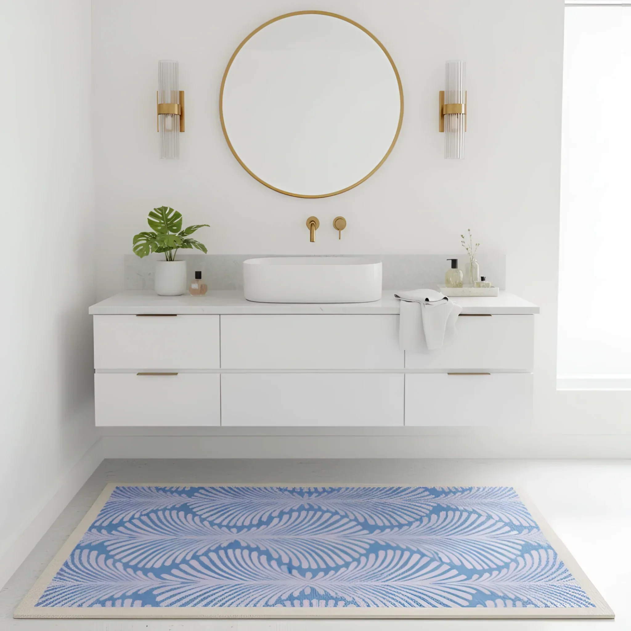 Art Deco Scallop Blue Hand Tufted Wool Rug - Image 2