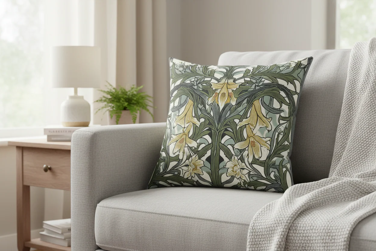 Art Nouveau Lilies Throw Pillow - Image 2