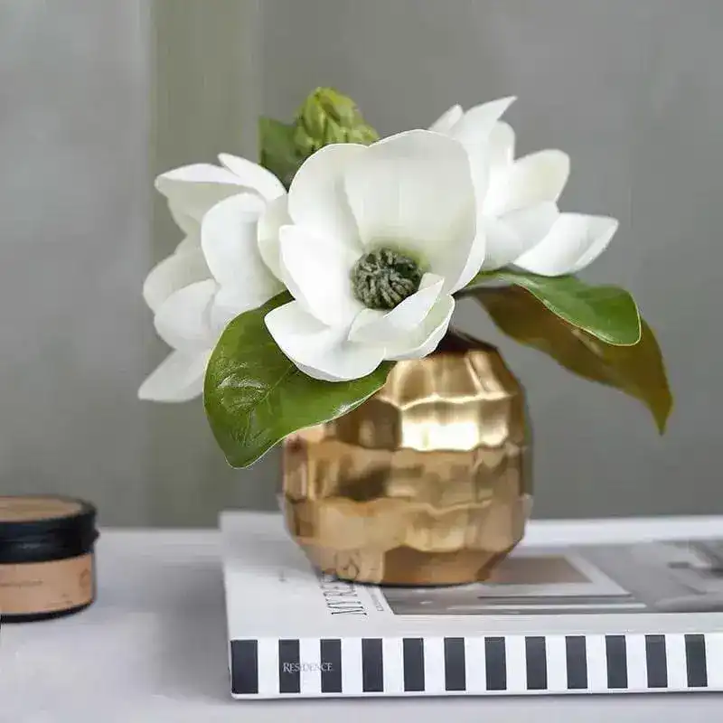 Artificial Magnolia Arrangement in a Gold Pot - Image 3
