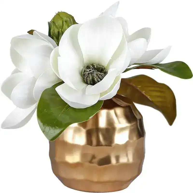 Artificial Magnolia Arrangement in a Gold Pot - Image 4
