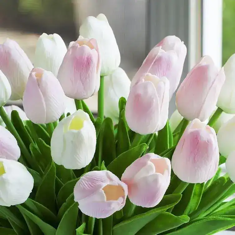 Artificial Tulip Floral Arrangement in Glass Vase - Image 3