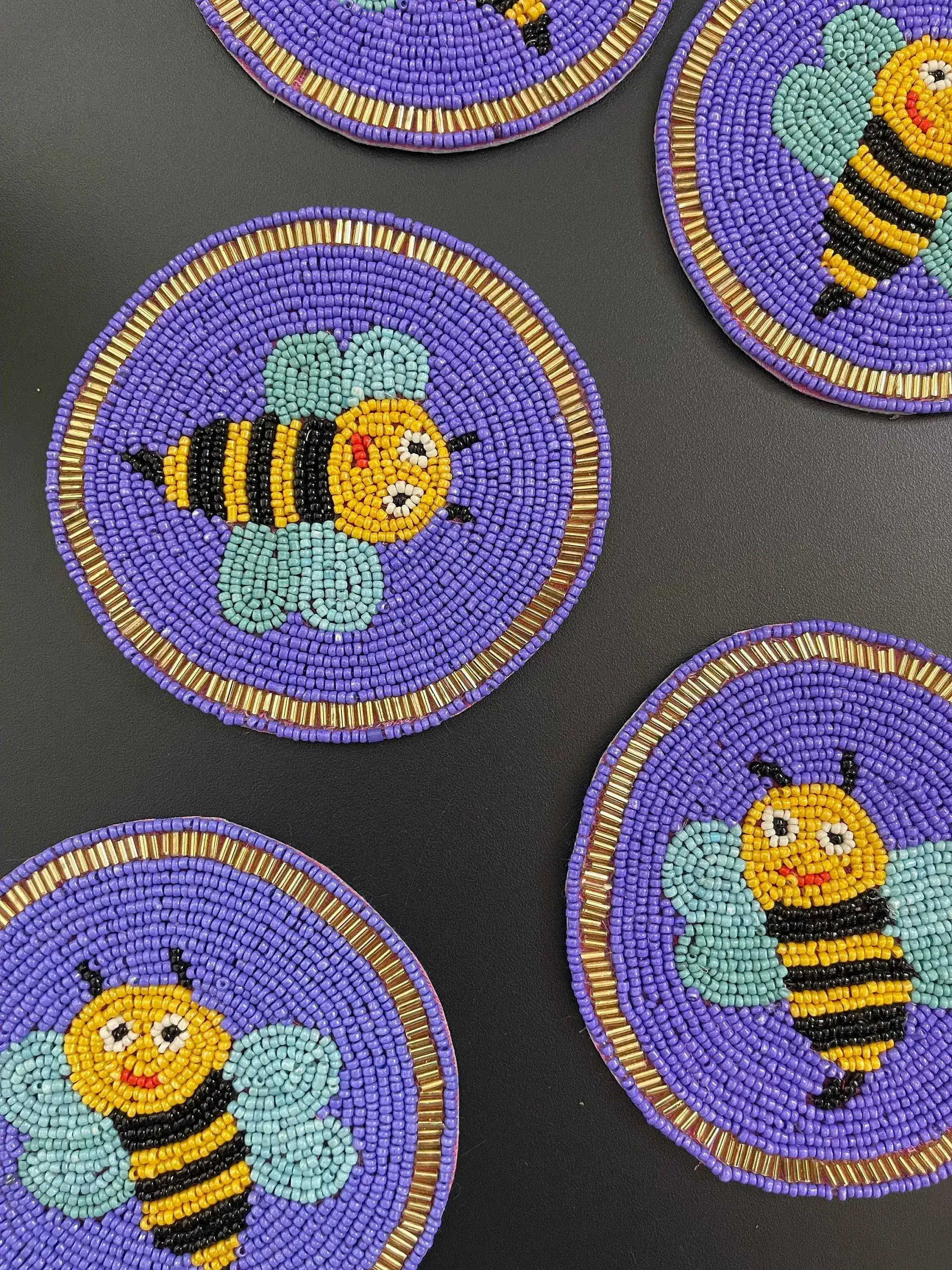 Bee Happy Beaded Round Coaster Set - Image 2