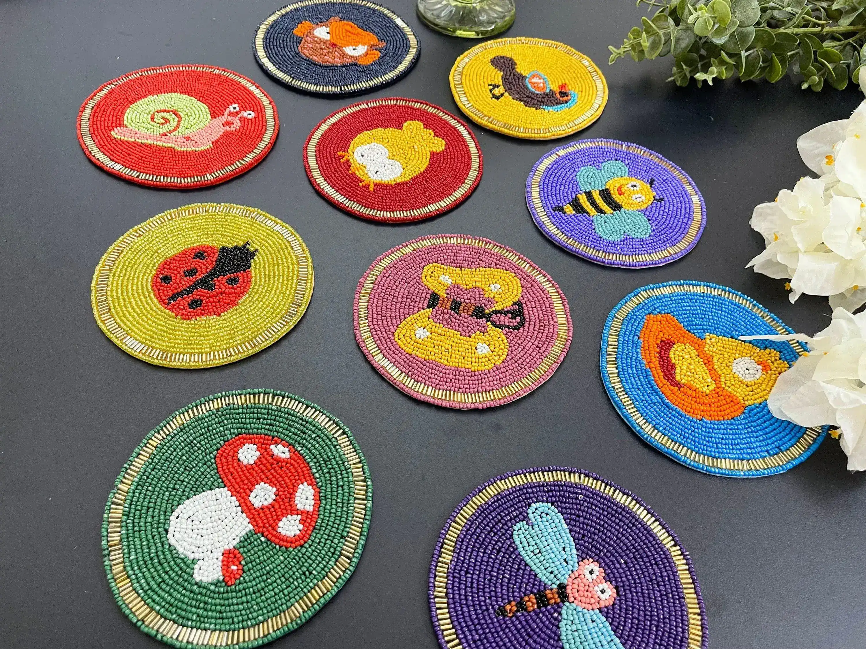 Bee Happy Beaded Round Coaster Set - Image 6