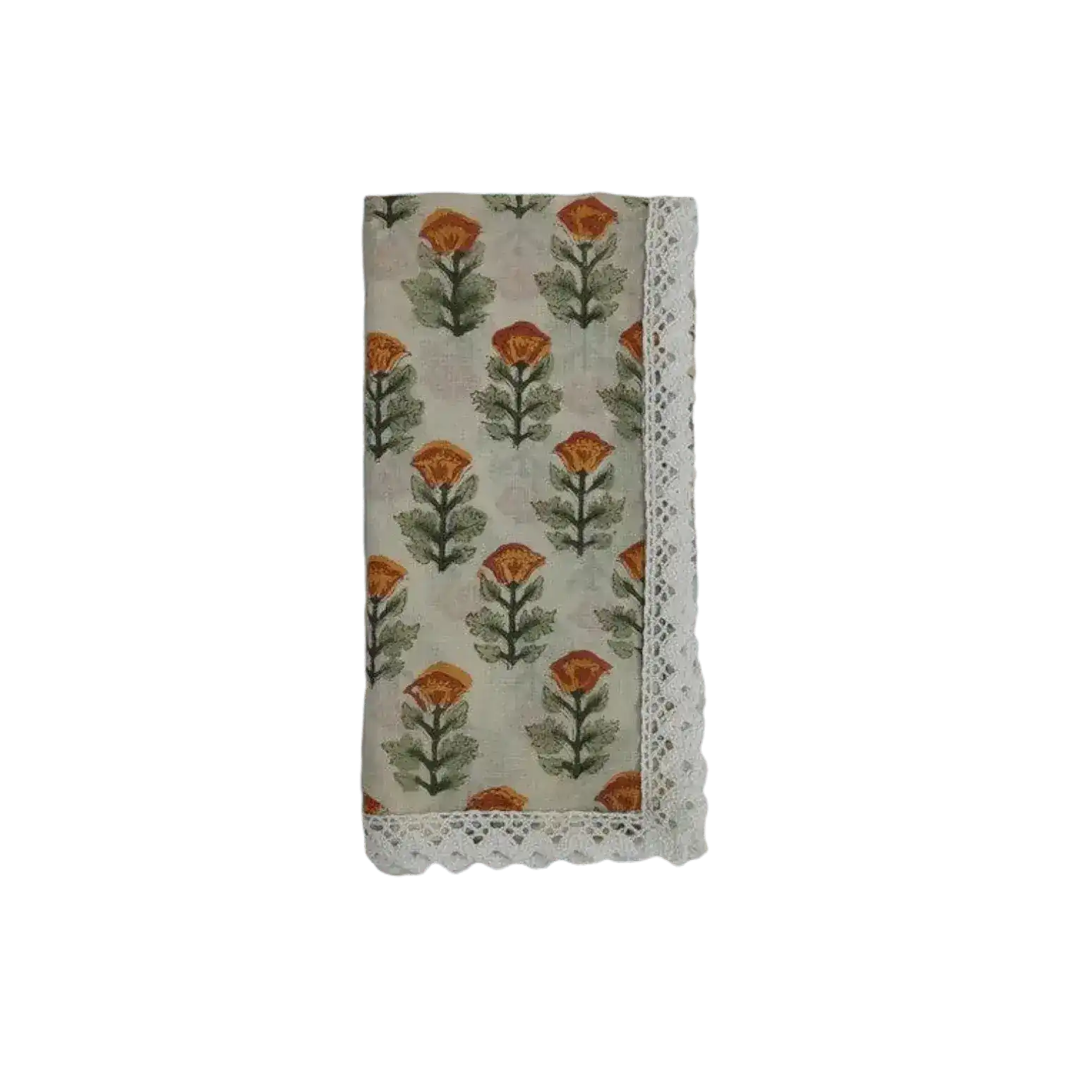 Beige Spring Floral Hand Block Printed Cotton Napkins - Image 3