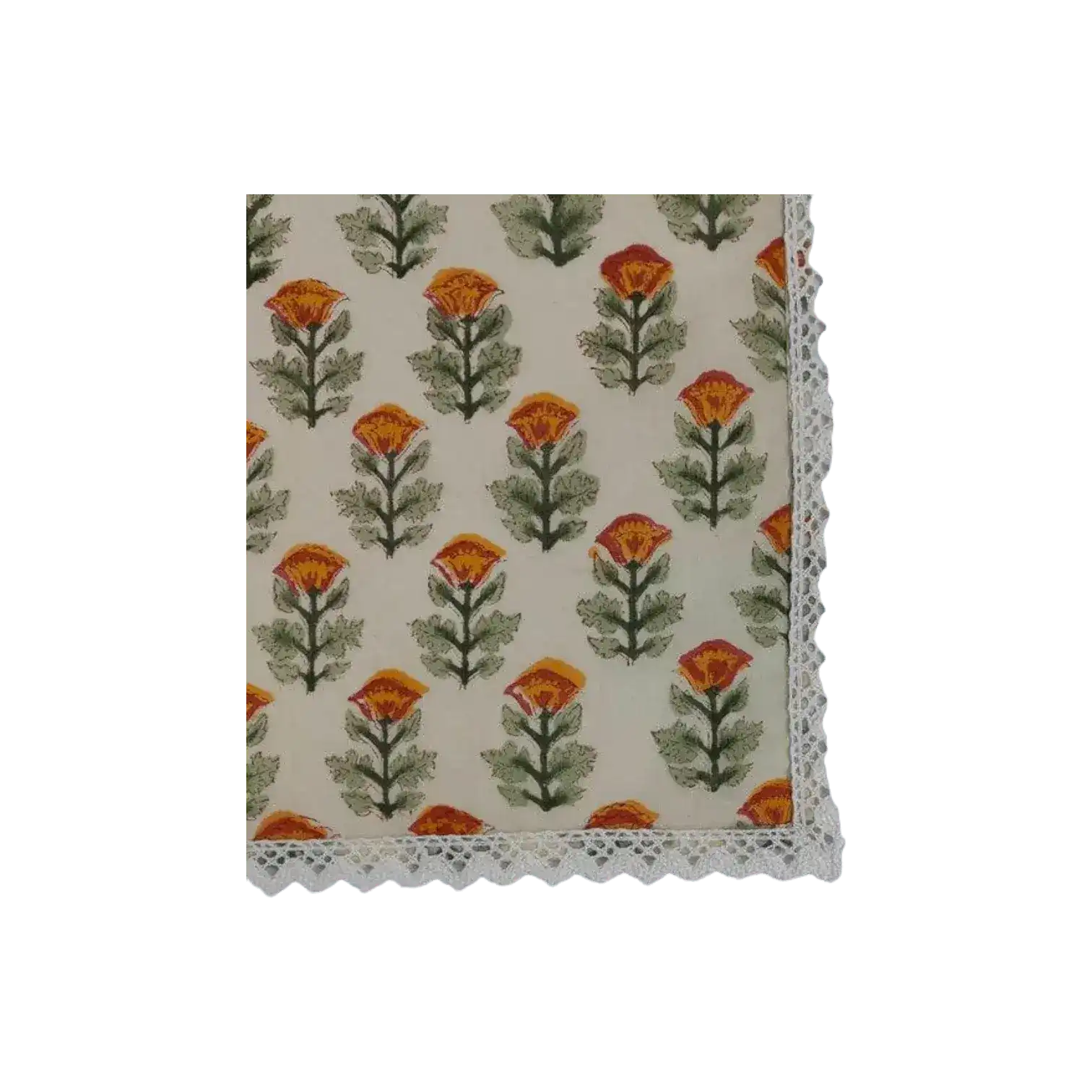 Beige Spring Floral Hand Block Printed Cotton Napkins - Image 5