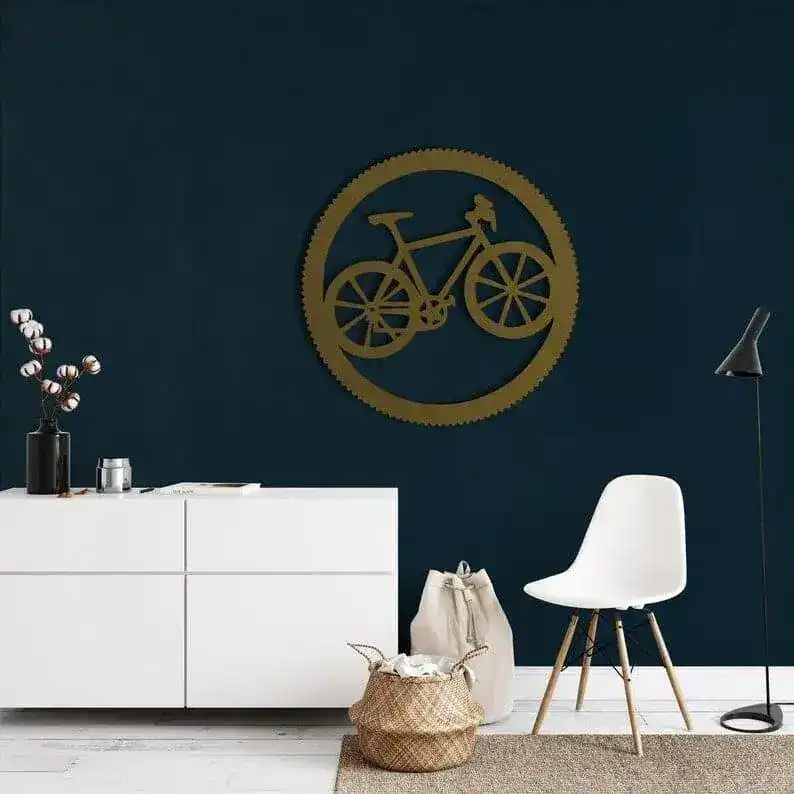 Bicycle in Circle Metal Wall Hanging Art - Image 2