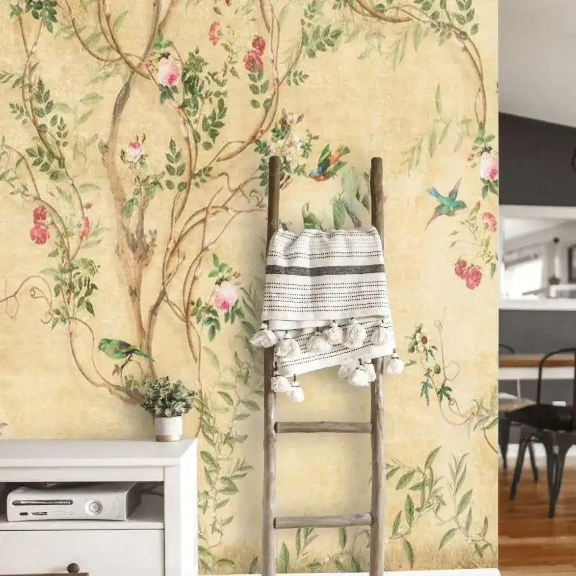 Birds and Tree Traditional Chinoiserie Wallpaper Mural - Image 3