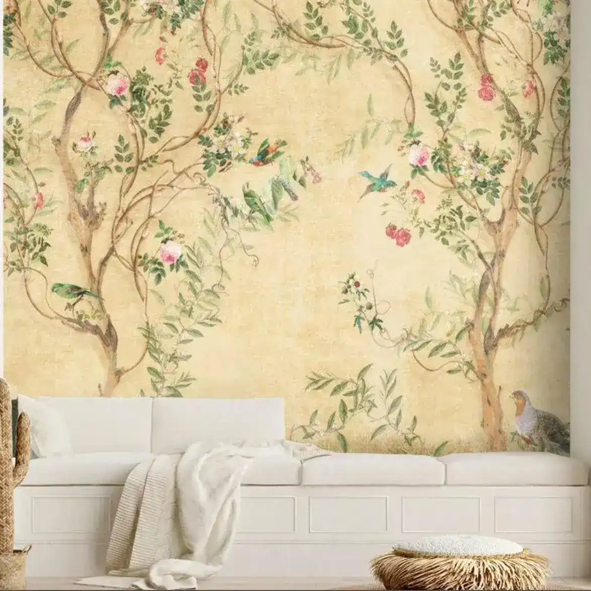 Birds and Tree Traditional Chinoiserie Wallpaper Mural - Image 4