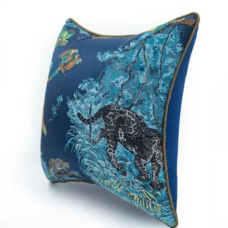 Birds and Wilderness Blue Jacquard Pillow Cover - Image 3