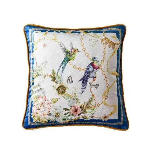 Birds of Floral Paradise Printed Velvet Cushion Cover - Image 11