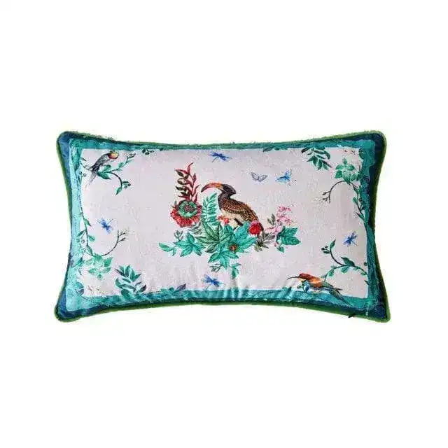 Birds of Floral Paradise Printed Velvet Cushion Cover - Image 4