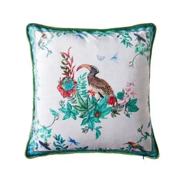 Birds of Floral Paradise Printed Velvet Cushion Cover - Image 6