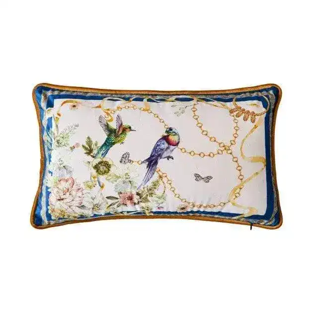 Birds of Floral Paradise Printed Velvet Cushion Cover - Image 7