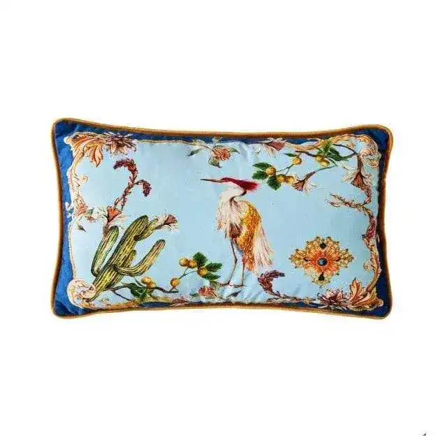 Birds of Floral Paradise Printed Velvet Cushion Cover - Image 9