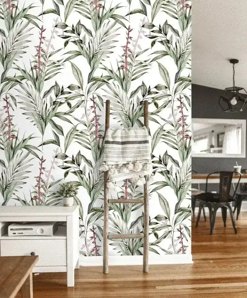 Birds of Paradise Leaves Botanical Wallpaper - Image 3