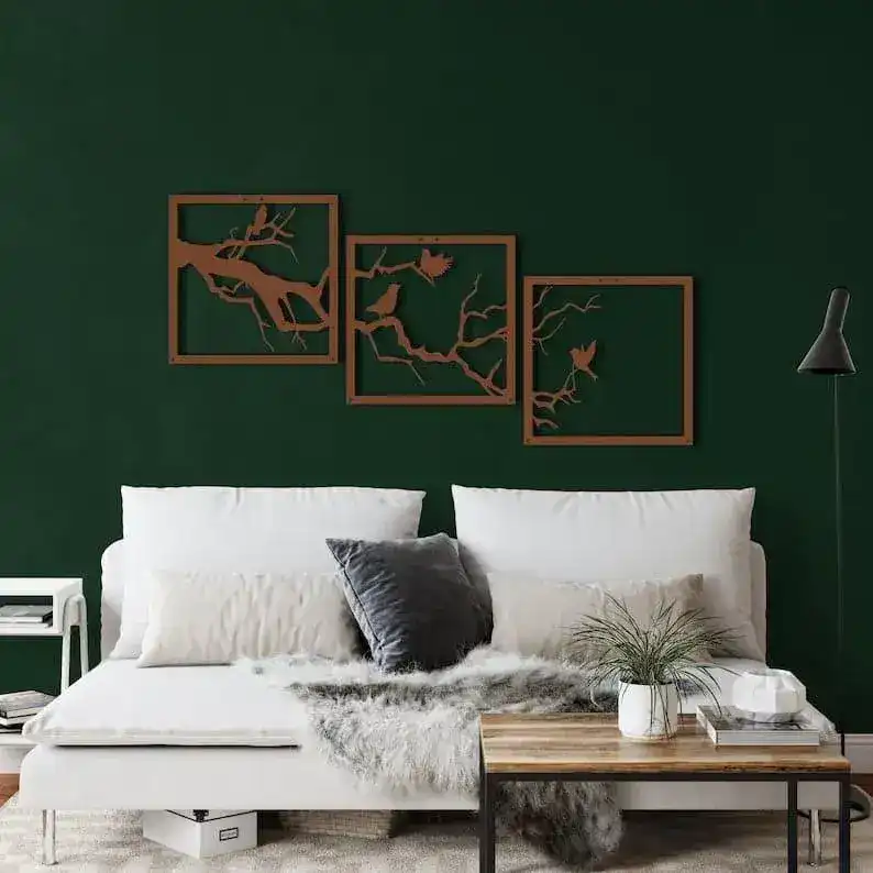 Birds on Branch Wall Art - 3 Panels Metal Wall Decor - Image 2