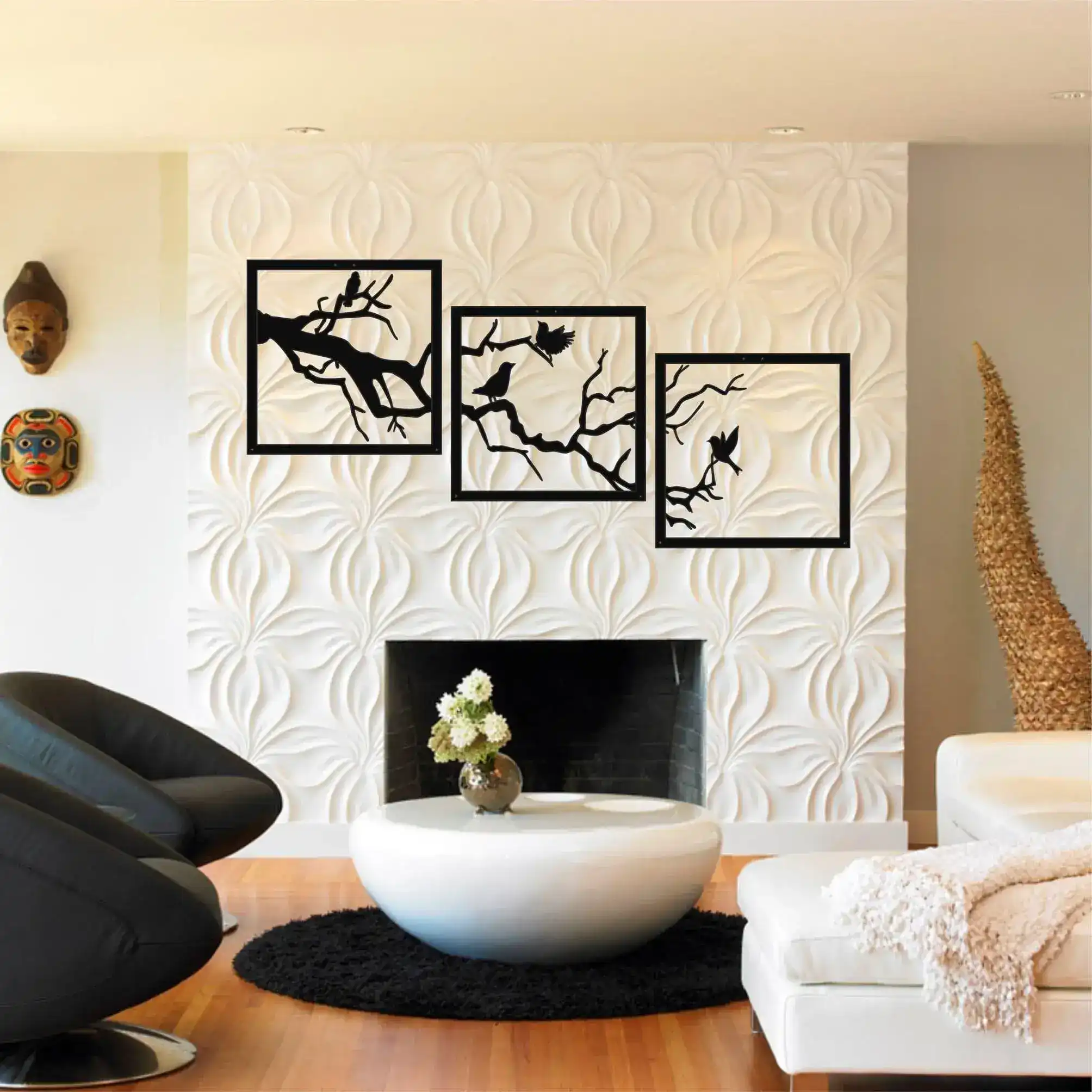 Birds on Branch Wall Art - 3 Panels Metal Wall Decor - Image 3