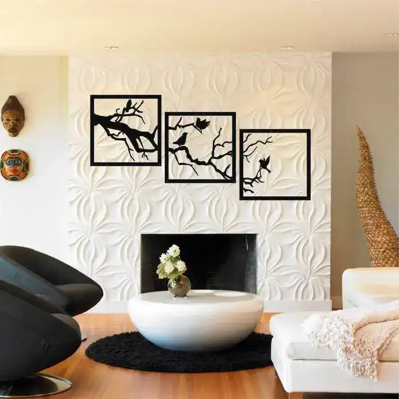 Birds on Branch Wall Art - 3 Panels Metal Wall Decor - Image 4
