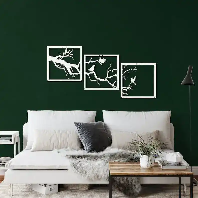 Birds on Branch Wall Art - 3 Panels Metal Wall Decor - Image 7