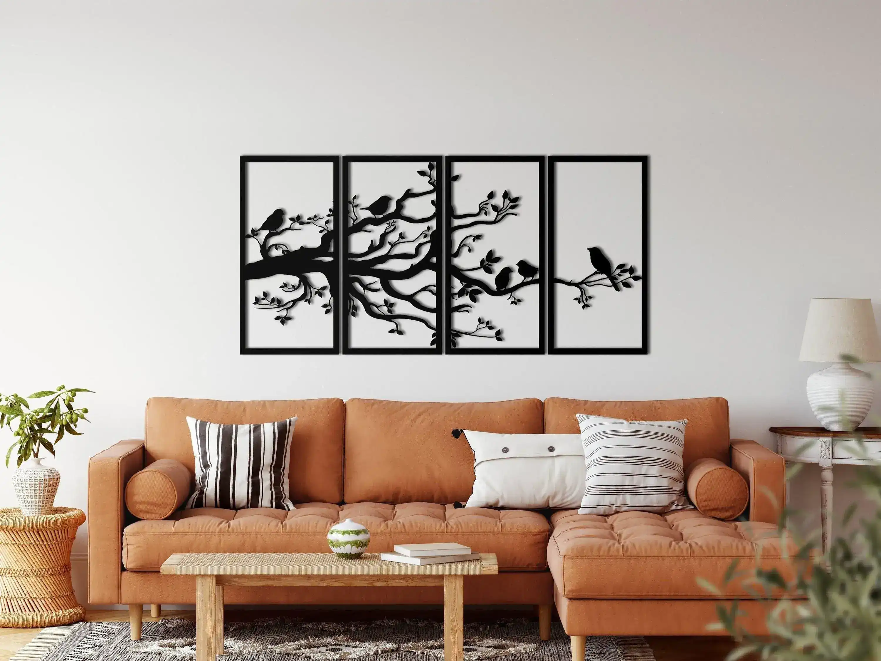 Birds on Branch Wall Art Metal Wall Hanging Decor - 4 panel - Image 3
