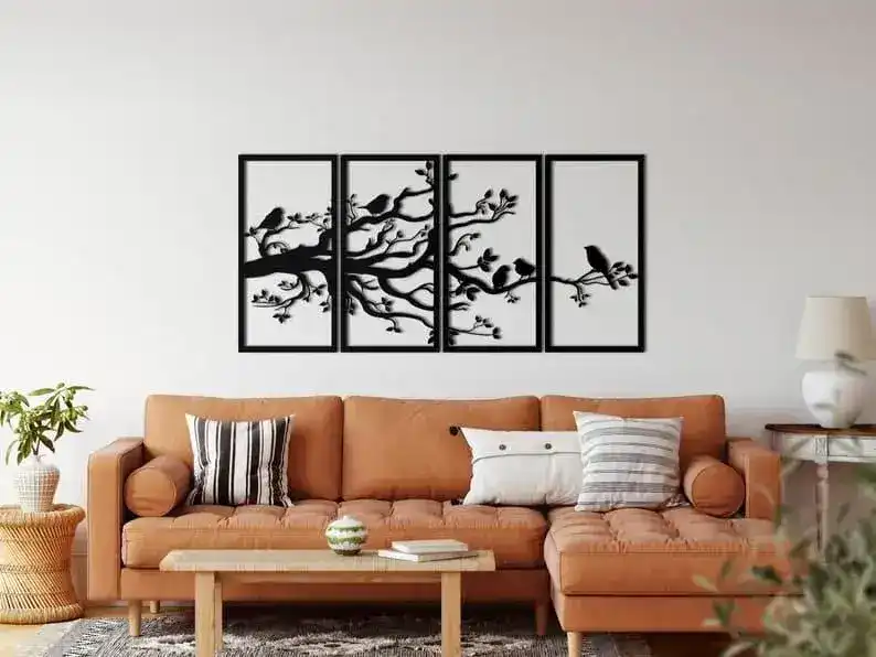 Birds on Branch Wall Art Metal Wall Hanging Decor - 4 panel - Image 4