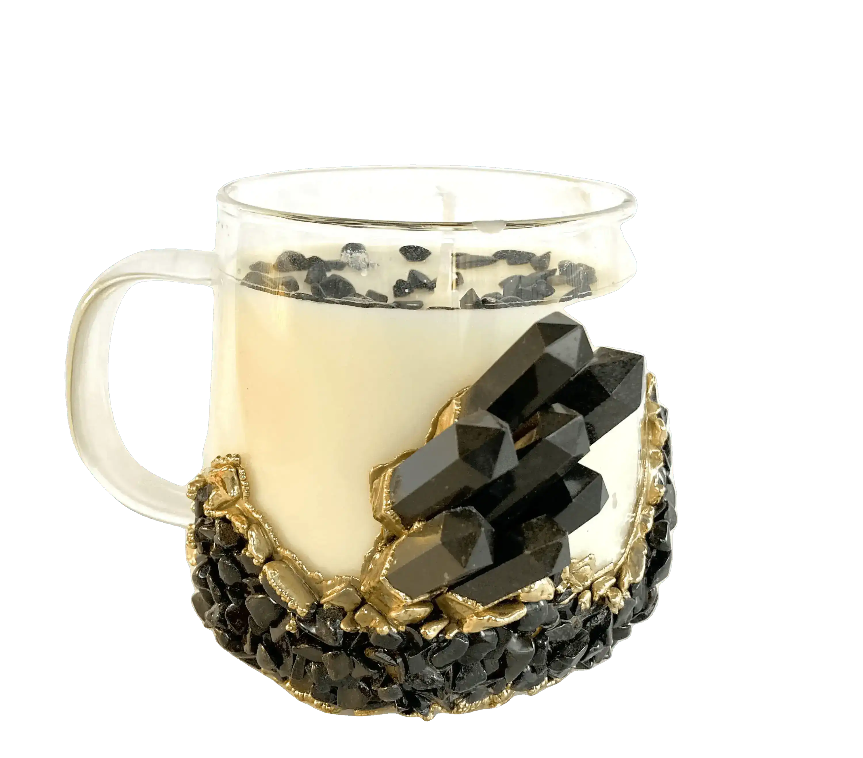 Black Agate Quartz Crystal Scented Soy Candles in Glass Mug - Set of 2 - Image 3