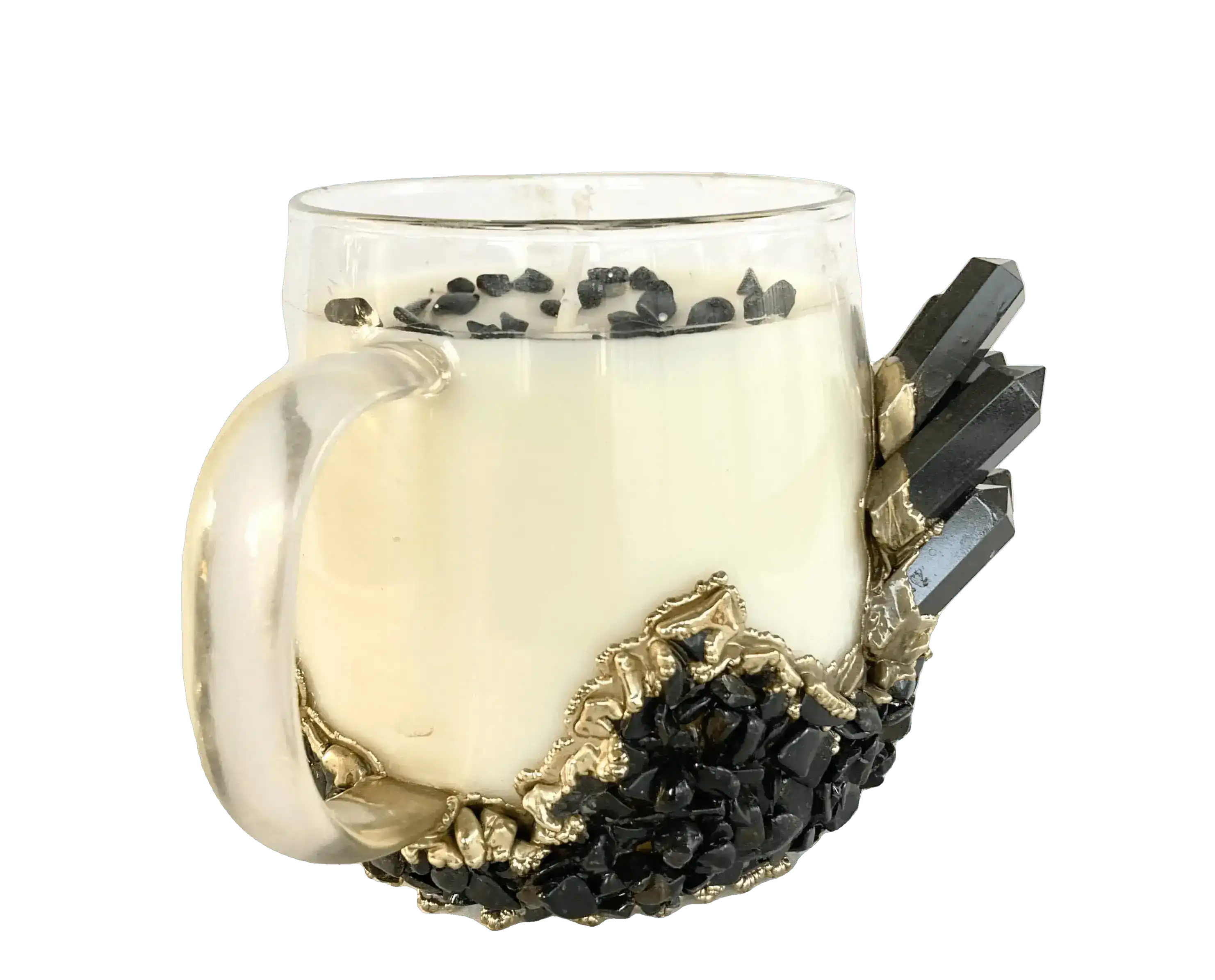 Black Agate Quartz Crystal Scented Soy Candles in Glass Mug - Set of 2 - Image 5