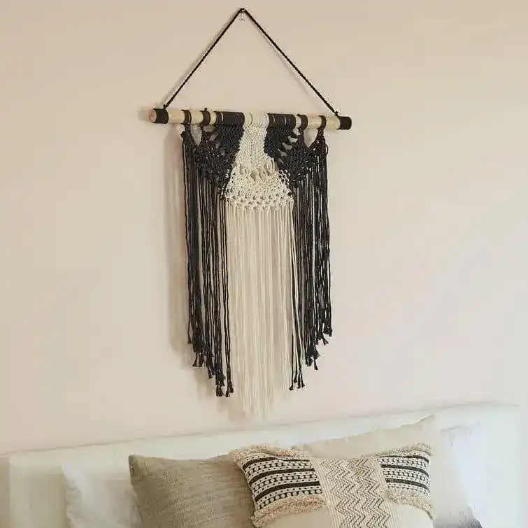 Black and Beige Cotton Macrame Wall Hanging - Image 2